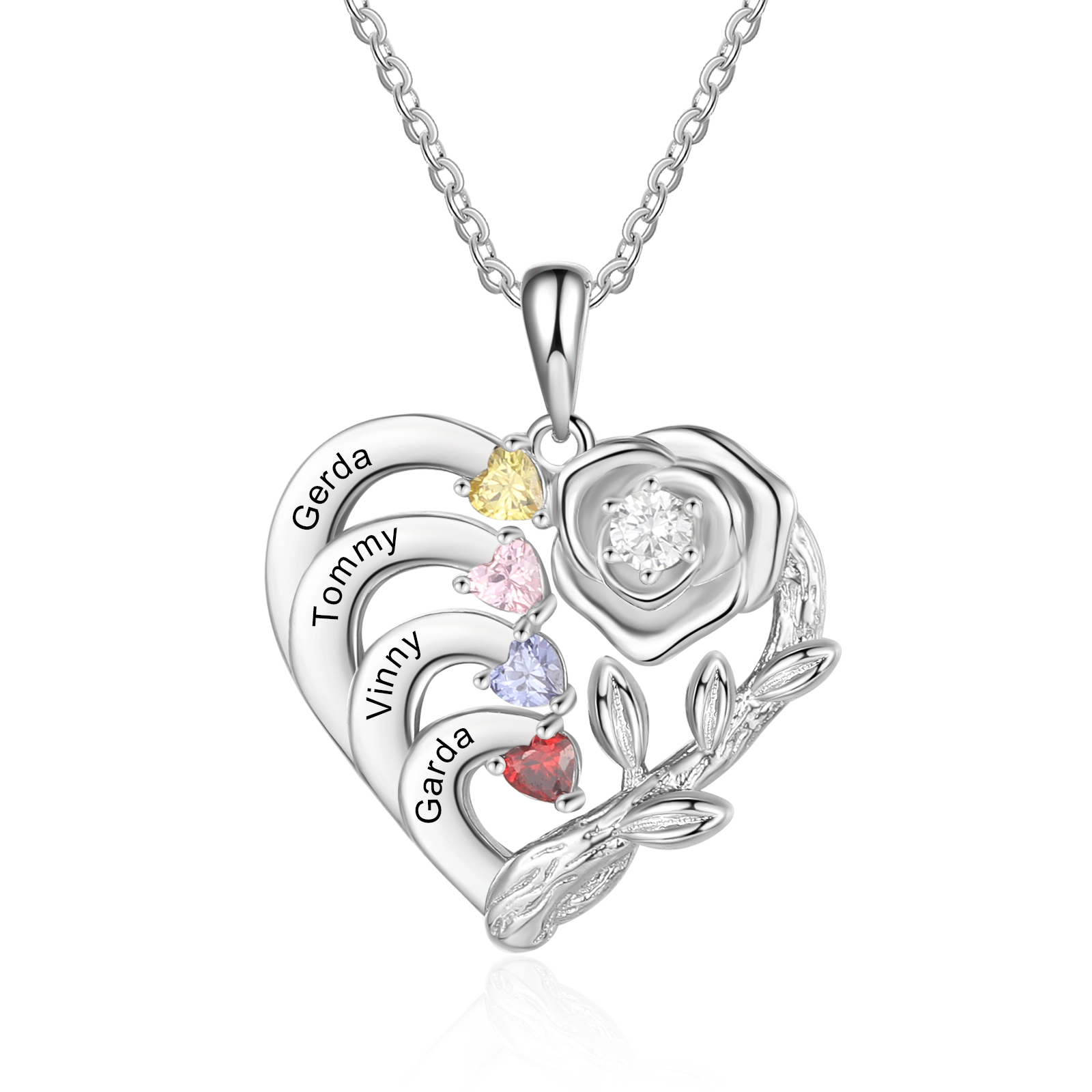 Personalized Mother Rose Intertwined Heart Pendant Necklace