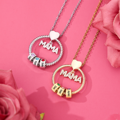 Personalized Circle Pendant Necklace Custom 1-8 Names & Birthstones Necklace