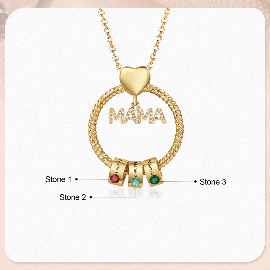 Personalized Circle Pendant Necklace Custom 1-8 Names & Birthstones Necklace