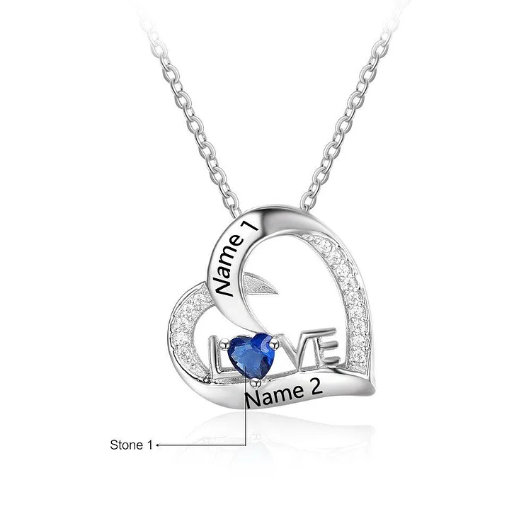 LOVE Heart Necklace For Women Personalized Necklace with Heart Birthstone Engraved Names Unique Wedding Gifts
