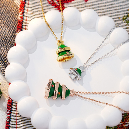 Christmas Tree Custom Name Birthstones Necklace Earring Set
