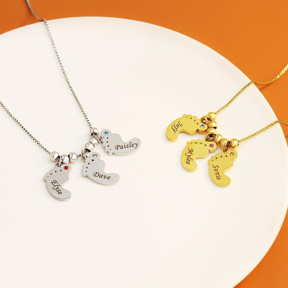 Personalized Baby Feet Pendant Birthstone Necklace
