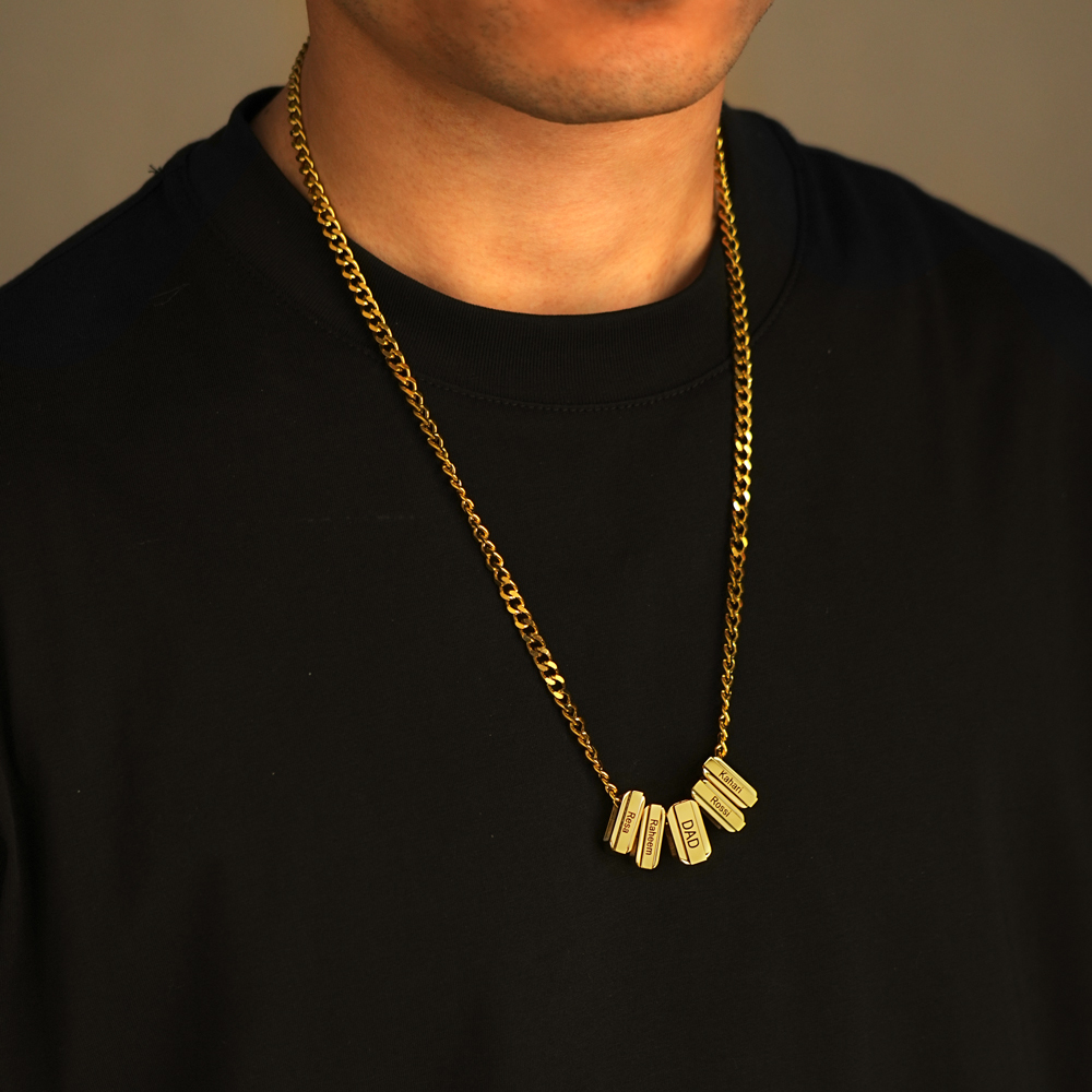 Men's Cuban Necklace With Personalized Diamond Beads Father's Day Gift