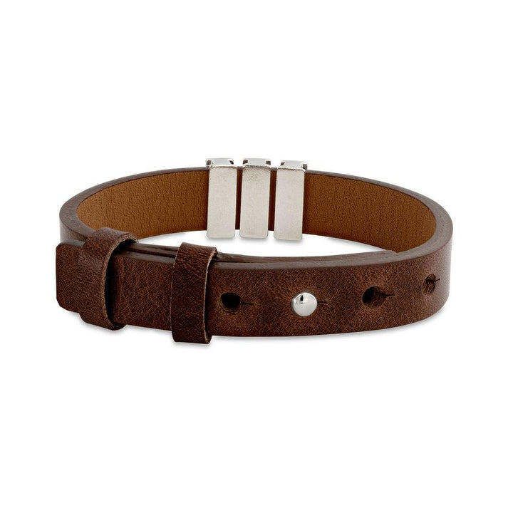 Father's Day Men's Leather Bracelet with Custom Silver Beads