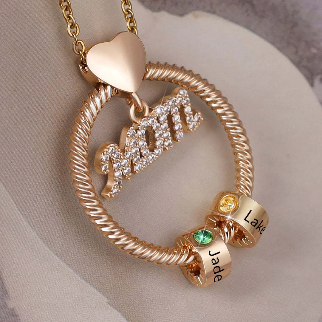 Personalized Circle Pendant with Custom Beads Birthstone Pendant Necklace