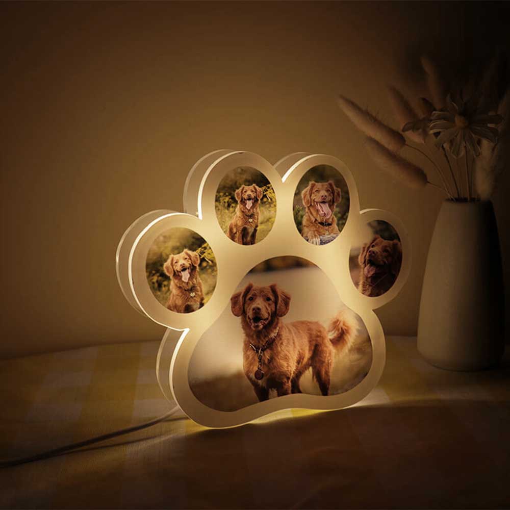 Dog Paw Night Light Personalized 5 Photos 3D Lamp for Family