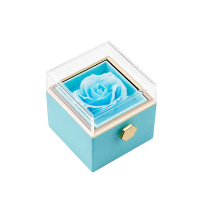 Rotating Preserved Rose Box-Custom Interlock Heart Necklace