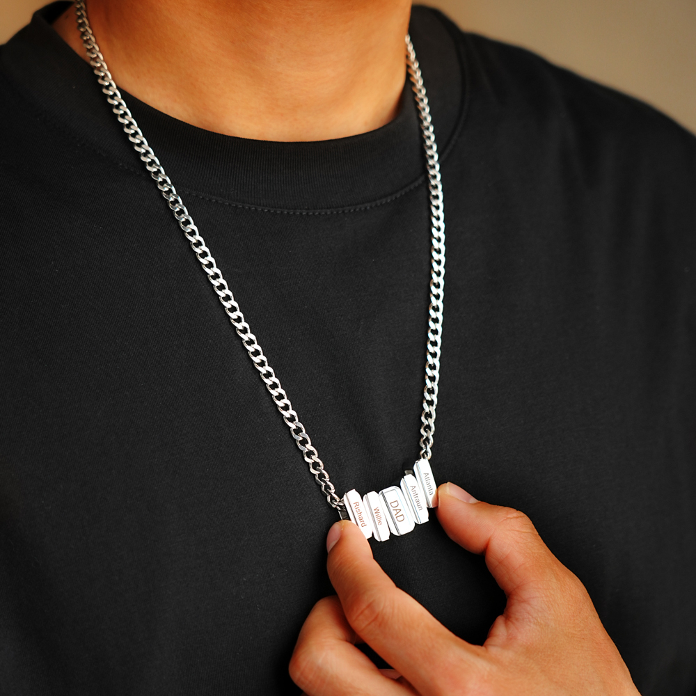 Men's Cuban Necklace With Personalized Diamond Beads Father's Day Gift