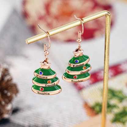 Christmas Tree Custom Name Birthstones Necklace Earring Set