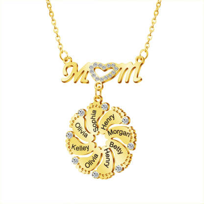 Mom Circle Pendant with Custom Diamond Baby Feet Necklace