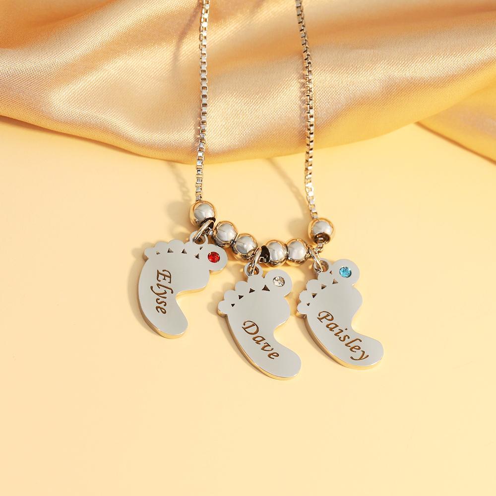 Personalized Baby Feet Pendant Birthstone Necklace