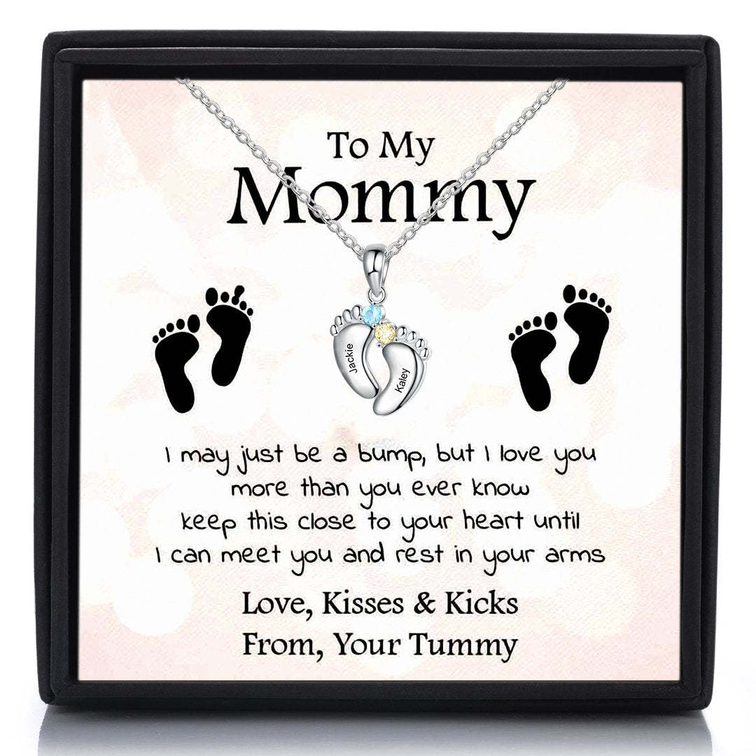 Mother's Day Gift Baby Feet Pendant Necklace with  Birthstone