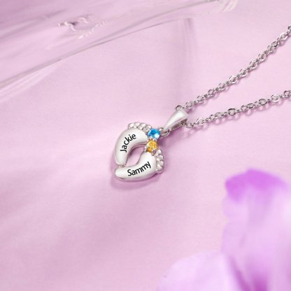 Mother's Day Gift Baby Feet Pendant Necklace with  Birthstone