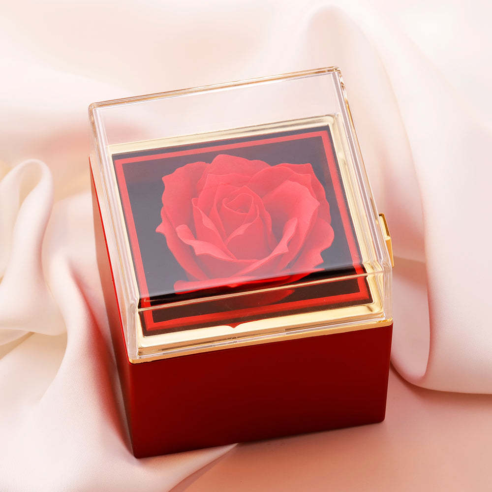 Rotating Preserved Rose Box-Custom Interlock Heart Necklace