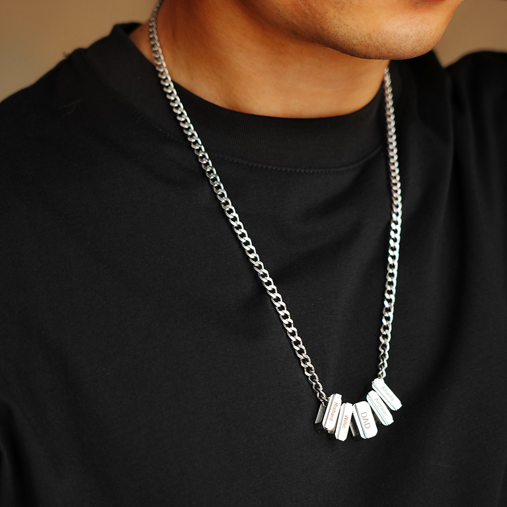 Men's Cuban Necklace With Personalized Diamond Beads Father's Day Gift