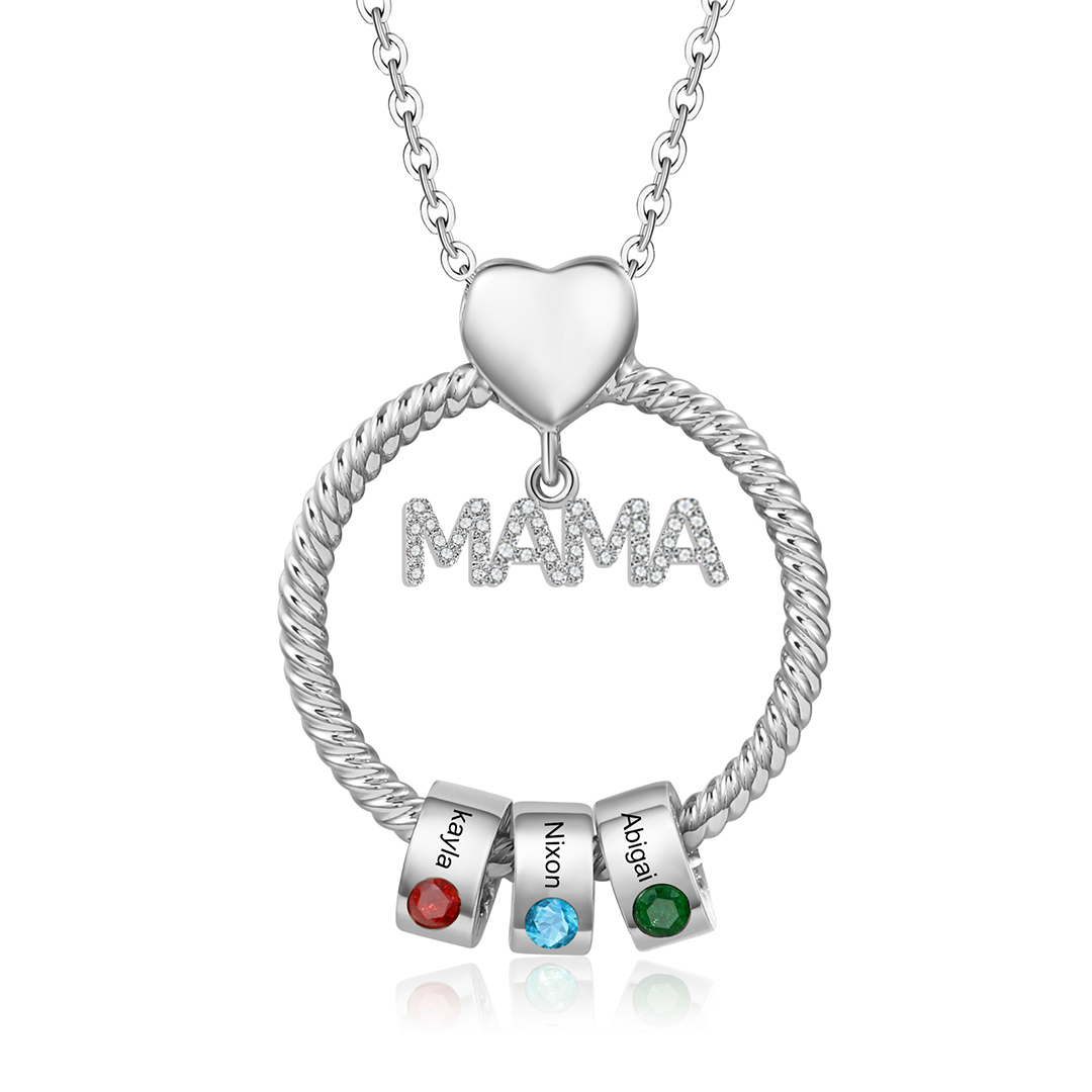 Personalized Circle Pendant Necklace Custom 1-8 Names & Birthstones Necklace