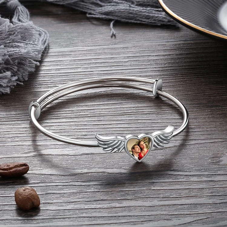 Personalized Angel Wings Heart Photo Bracelet