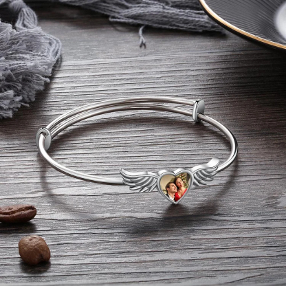 Personalized Angel Wings Heart Photo Bracelet