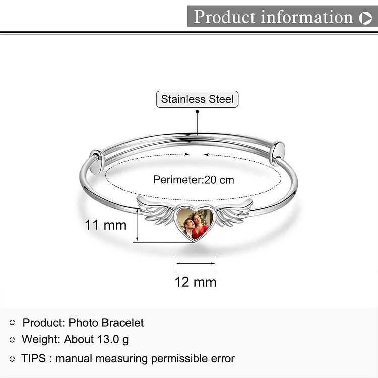 Personalized Angel Wings Heart Photo Bracelet
