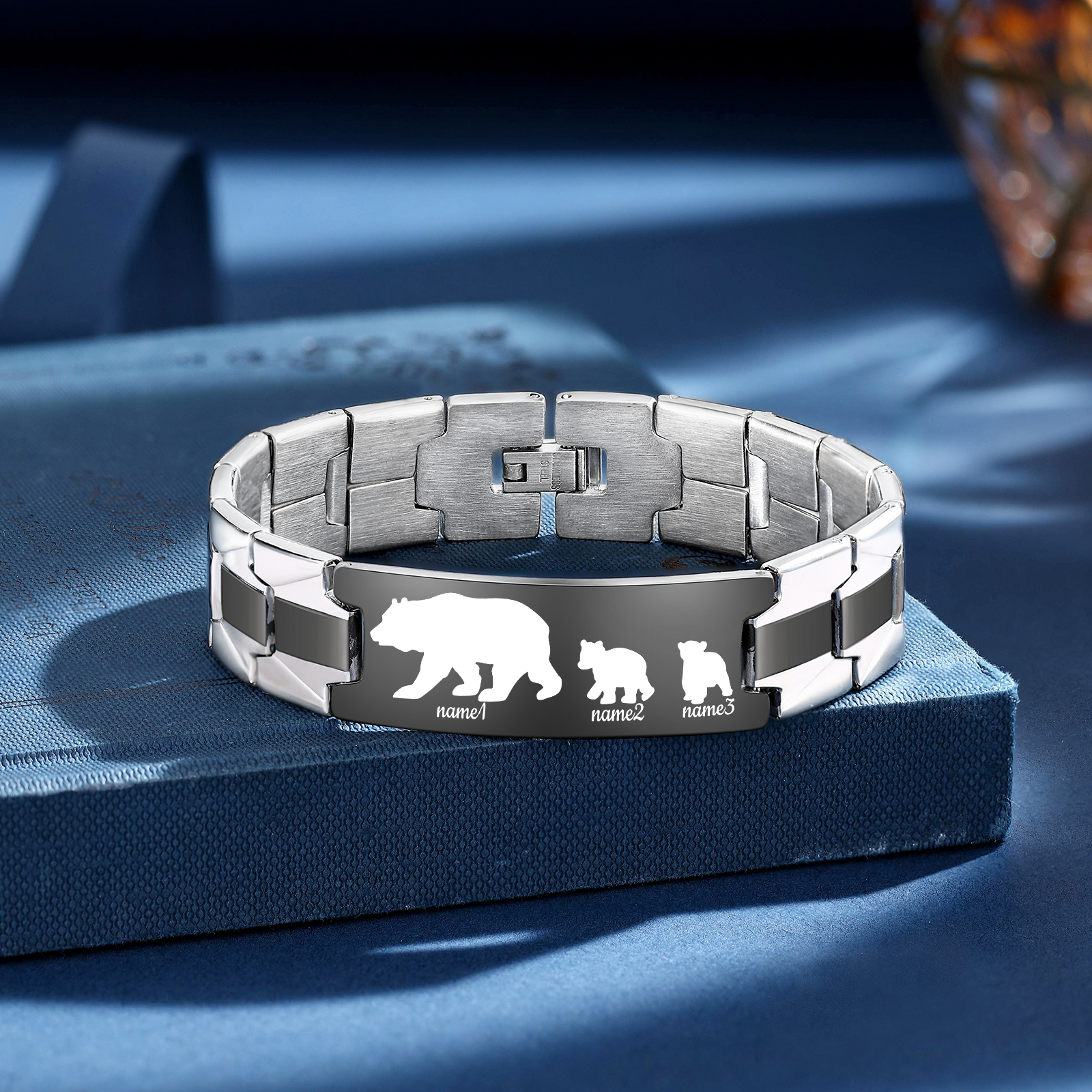 Bear Bracelet 2-4 Names Personalized Men's Gift