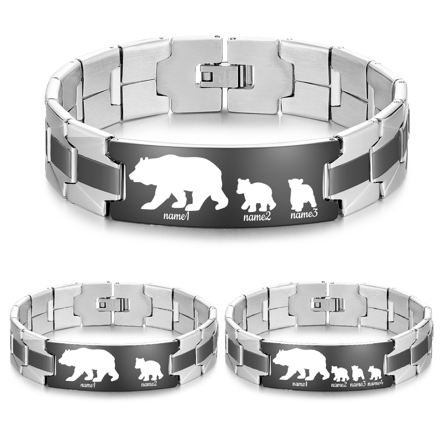 Bear Bracelet 2-4 Names Personalized Men's Gift
