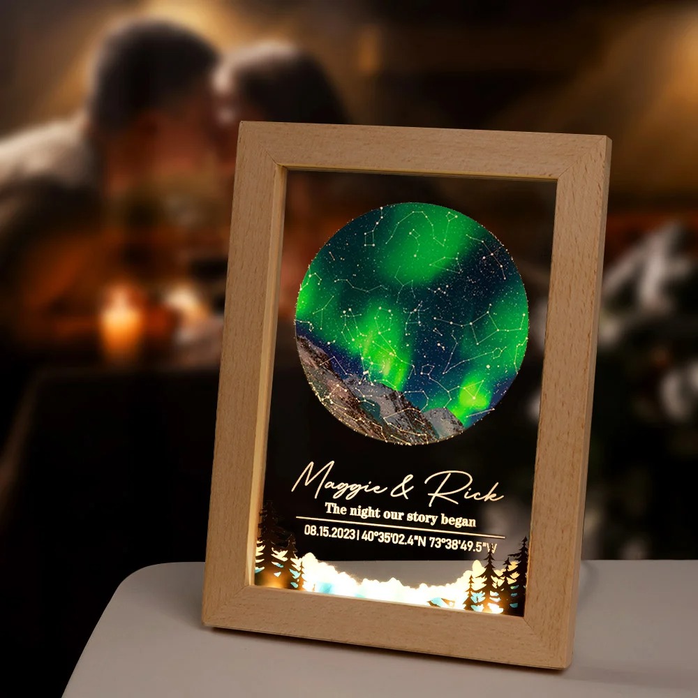 Personalized Constellation Star Map Acrylic LED Night Light with Date Text and Wooden Base Home Decor Valentine's Day Anniversary Gift for Couple