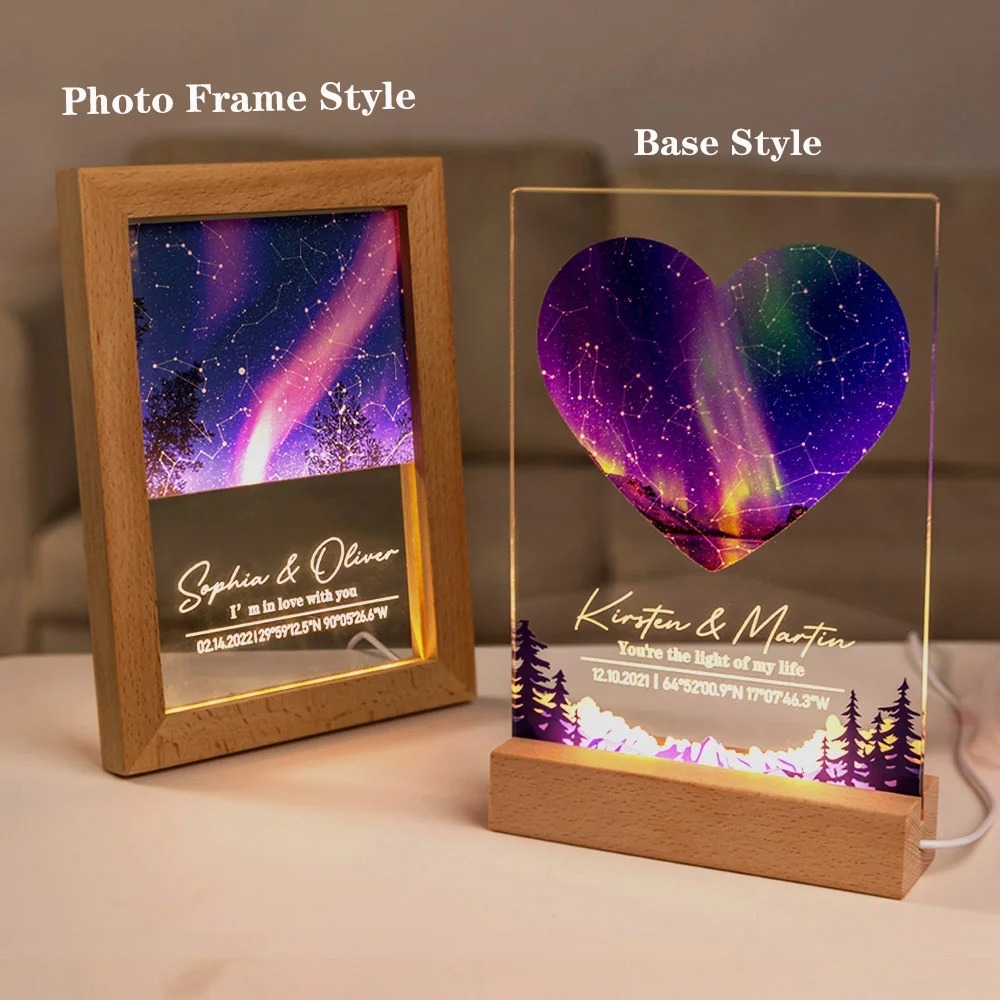 Personalized Constellation Star Map Acrylic LED Night Light with Date Text and Wooden Base Home Decor Valentine's Day Anniversary Gift for Couple