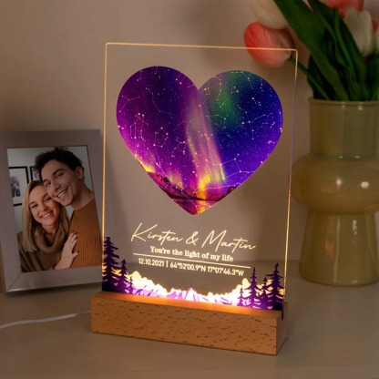 Personalized Constellation Star Map Acrylic LED Night Light with Date Text and Wooden Base Home Decor Valentine's Day Anniversary Gift for Couple