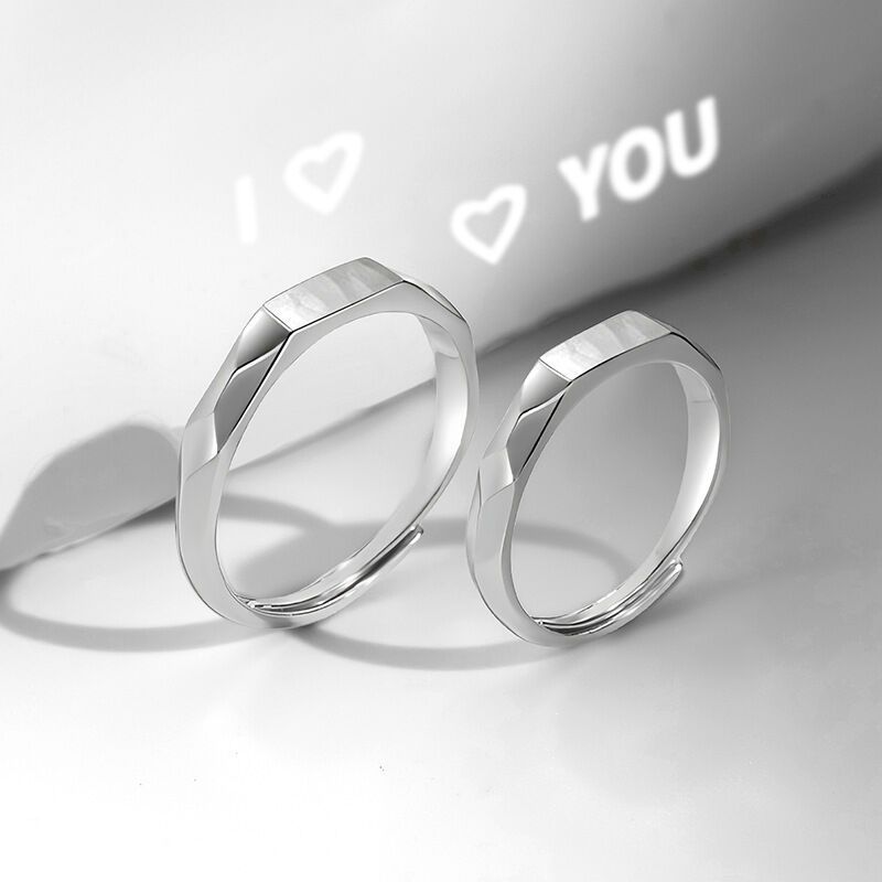 Creative "I Love You" "Forever Love" Projection Couple Rings Sterling Silver