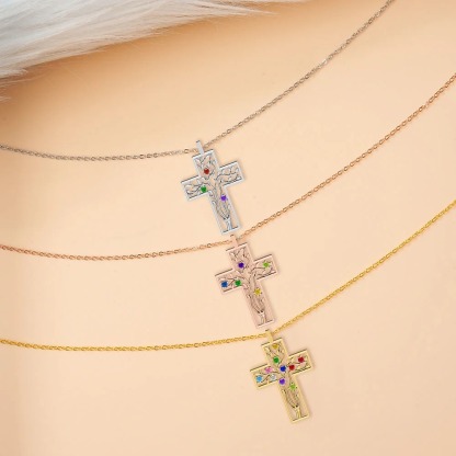 Cross Family Tree Birthstones Necklace
