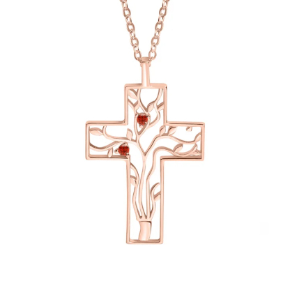 Cross Family Tree Birthstones Necklace