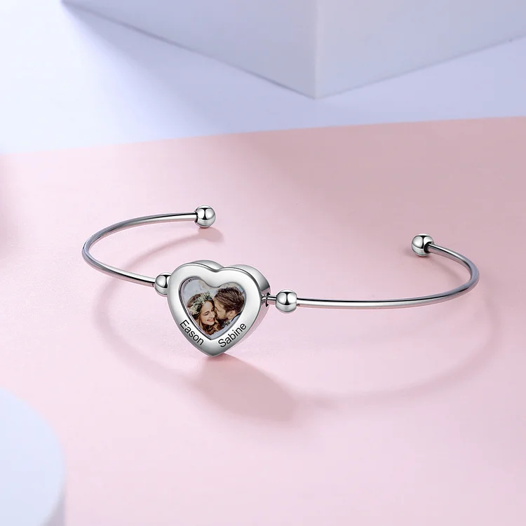 Custom Heart Bangle Bracelet Custom Photo Bracelet