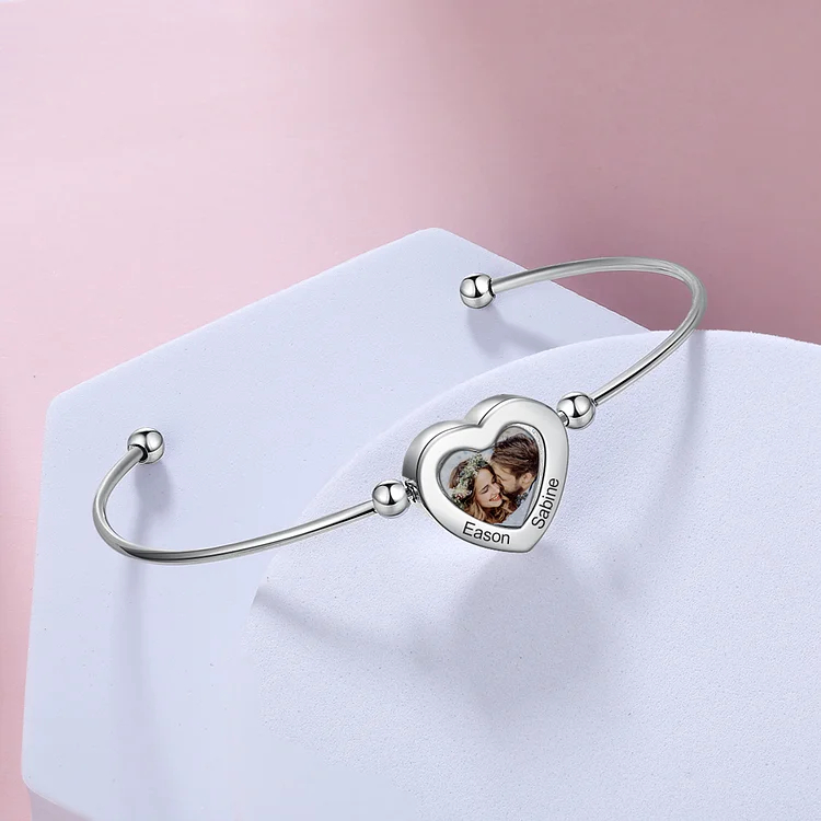 Custom Heart Bangle Bracelet Custom Photo Bracelet