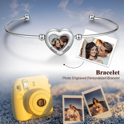 Custom Heart Bangle Bracelet Custom Photo Bracelet