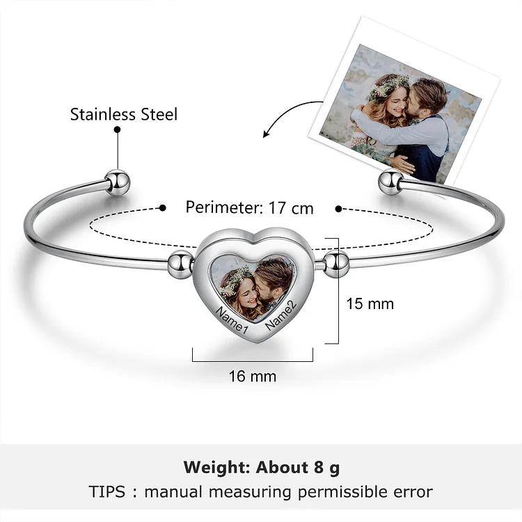 Custom Heart Bangle Bracelet Custom Photo Bracelet