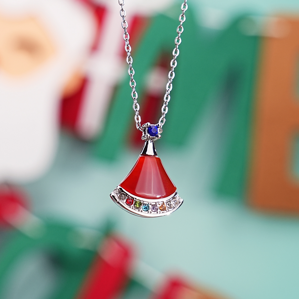 Santa Hat Custom Name Birthstone Necklace