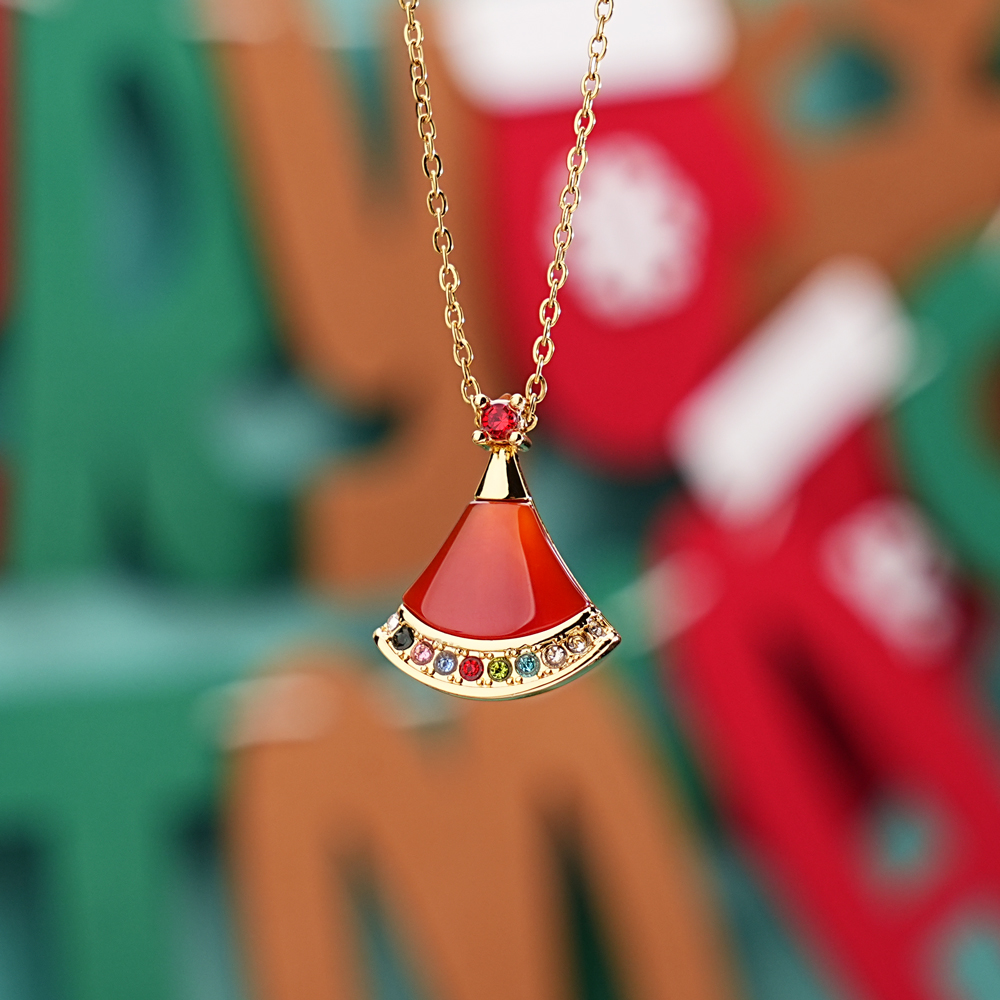 Santa Hat Custom Name Birthstone Necklace