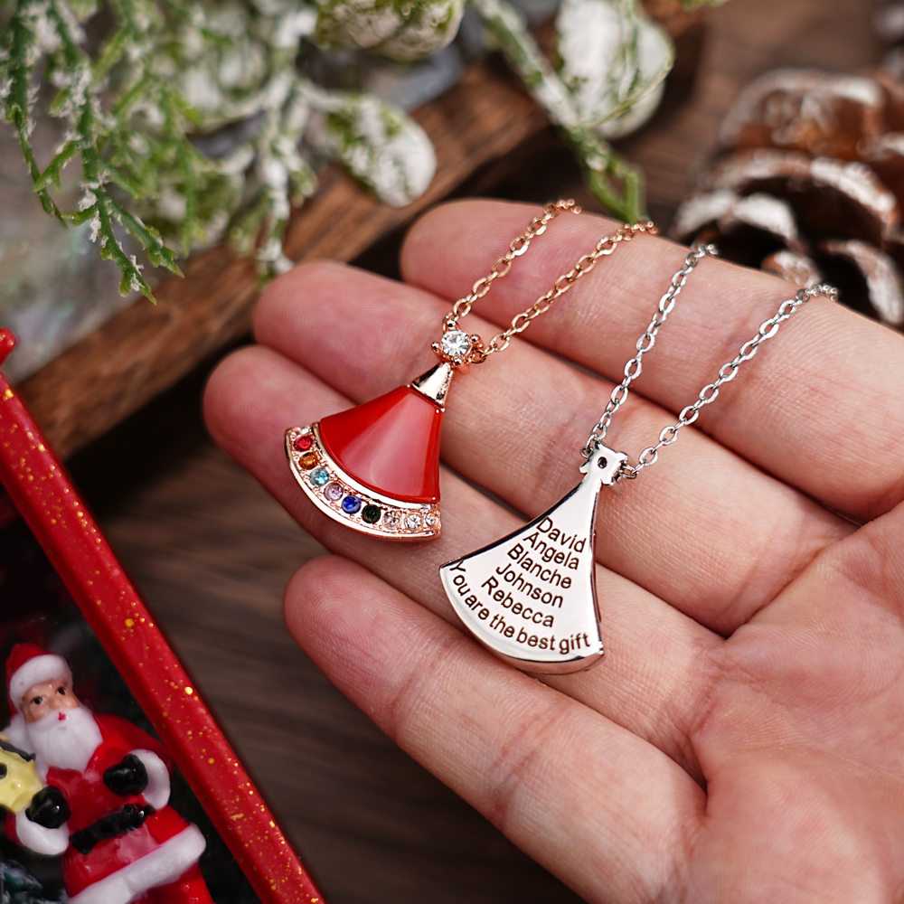 Santa Hat Custom Name Birthstone Necklace