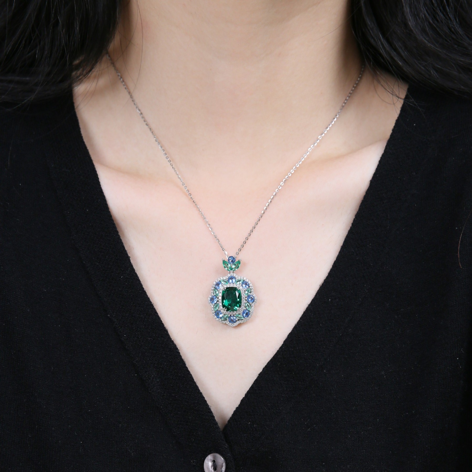 Green 5 Carat Moissanite Diamond Necklace
