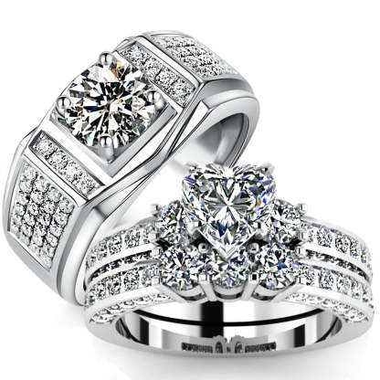 Valentine's Day Gift Wedding rings set his and hers-Couples Ring Set SPRING HEART RINGS