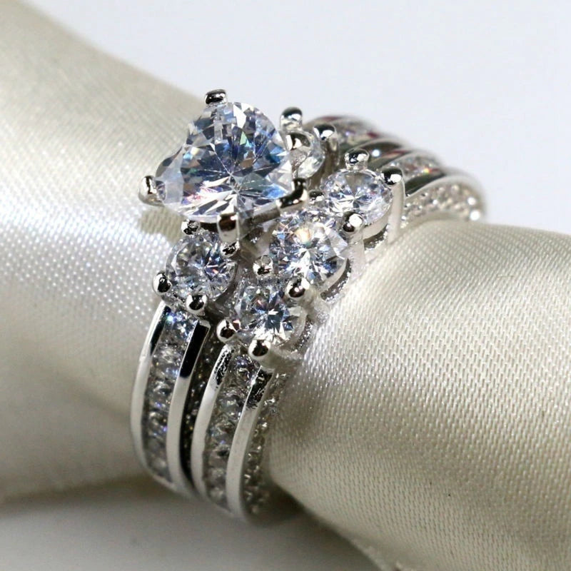 Valentine's Day Gift Wedding rings set his and hers-Couples Ring Set SPRING HEART RINGS