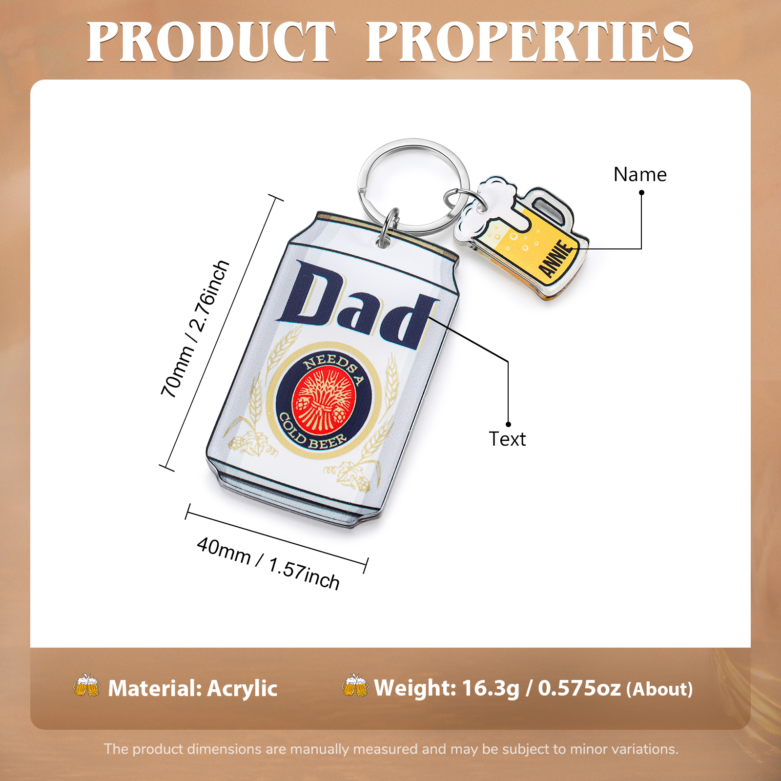 Funny ‘Dad Needs a Cold Beer’ Personalized Keychain for Men – Ideal Gift