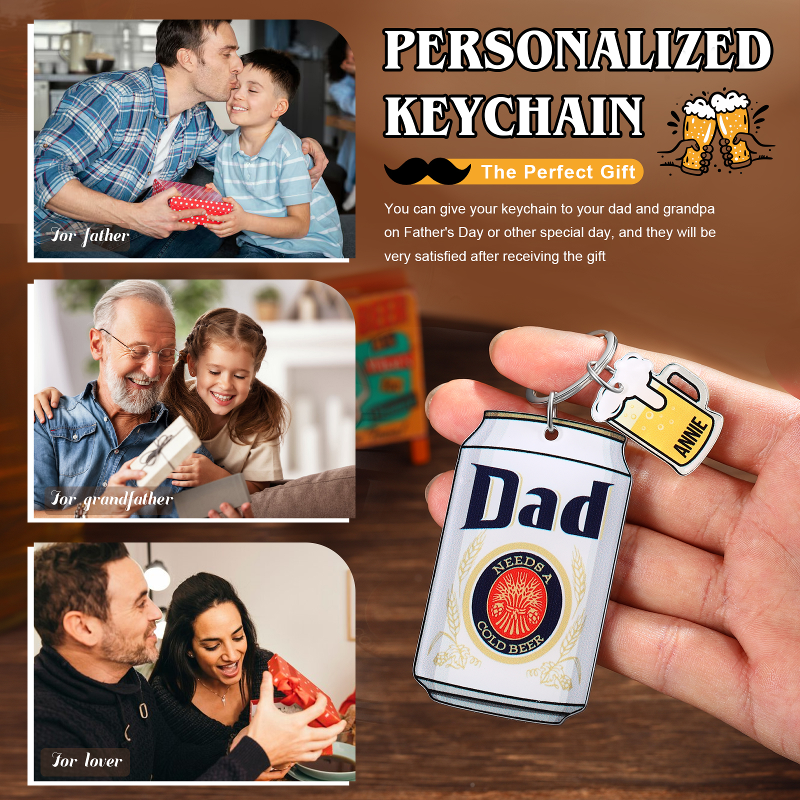 Funny ‘Dad Needs a Cold Beer’ Personalized Keychain for Men – Ideal Gift