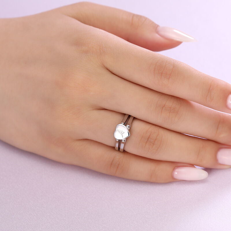 Halo Heart Cut Personalized Sterling Silver Reversible Ring