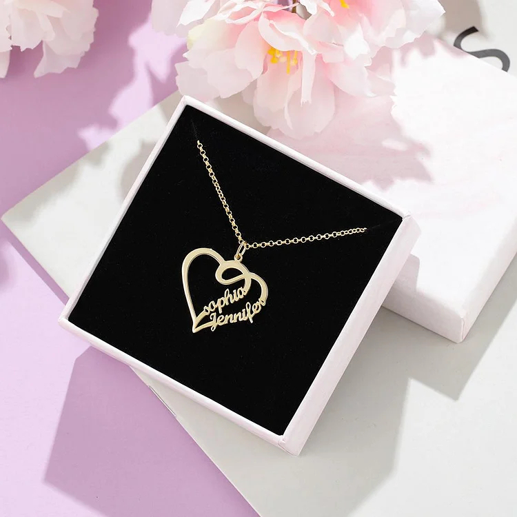 Personalized Custom Heart 2 Names Necklace