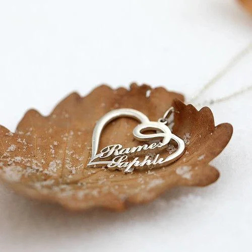 Personalized Custom Heart 2 Names Necklace