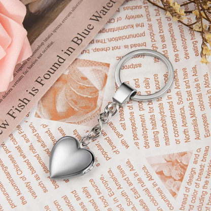 Heart Photo Locket Keychain In Silver Personalized 2 Photos Gift for Couple