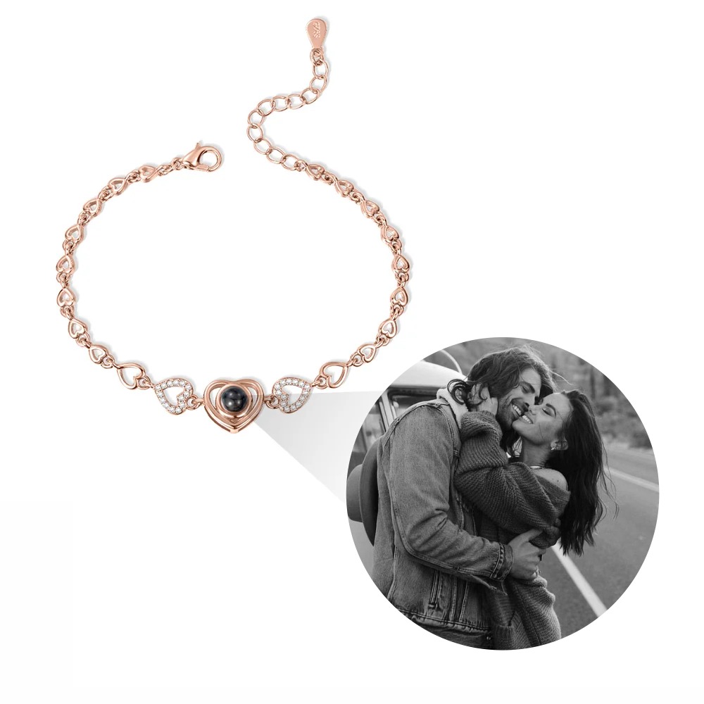 Personalized Heart Photo Projection Bracelet I Love You in 100 Languages
