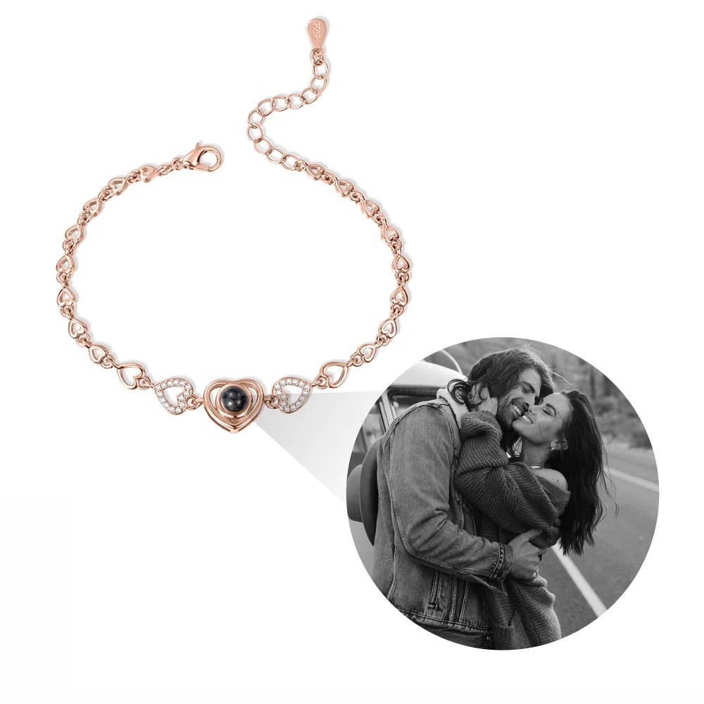 Personalized Heart Photo Projection Bracelet I Love You in 100 Languages