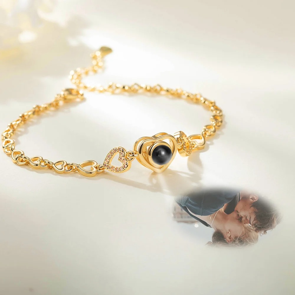 Personalized Heart Photo Projection Bracelet I Love You in 100 Languages
